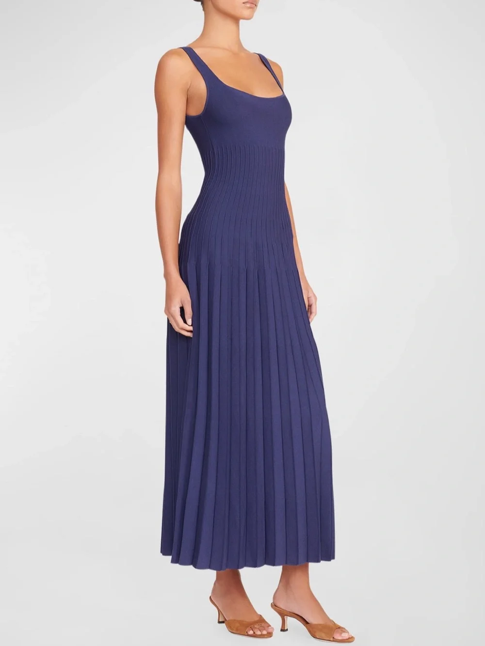 NWT Staud Ellison Pleated Dress Navy - Picture 4 of 16